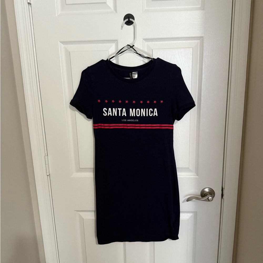 H&M Black T-Shirt Dress with Red Accents